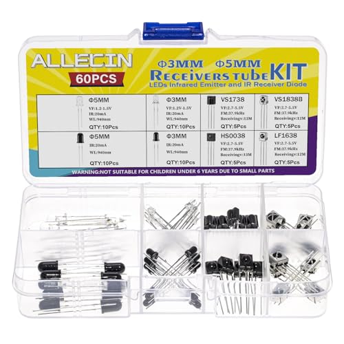 Infrared LED Diode IR Receiver and Emitter Diodes Set LED Infrared Emission and Receiver 3 mm 5 mm 940 nm Infrared Transmitter 1838 1738 0038 1638 Infrared Receiver Infrared Diode Kit Pack of 60