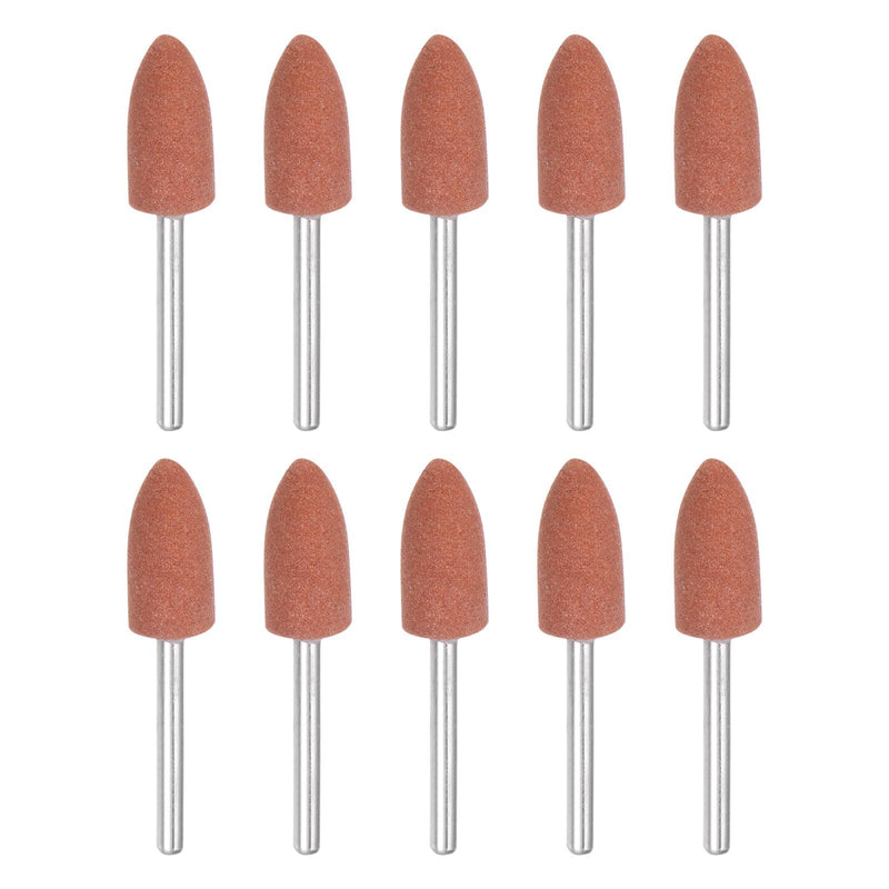 [Australia - AusPower] - QUARKZMAN 10 Pcs Mounted Tapered Heads Sanding Discs 10mm Metal Grinder Bits with Shank for Rotary Tools, Metalworking and Engraving, Brown 