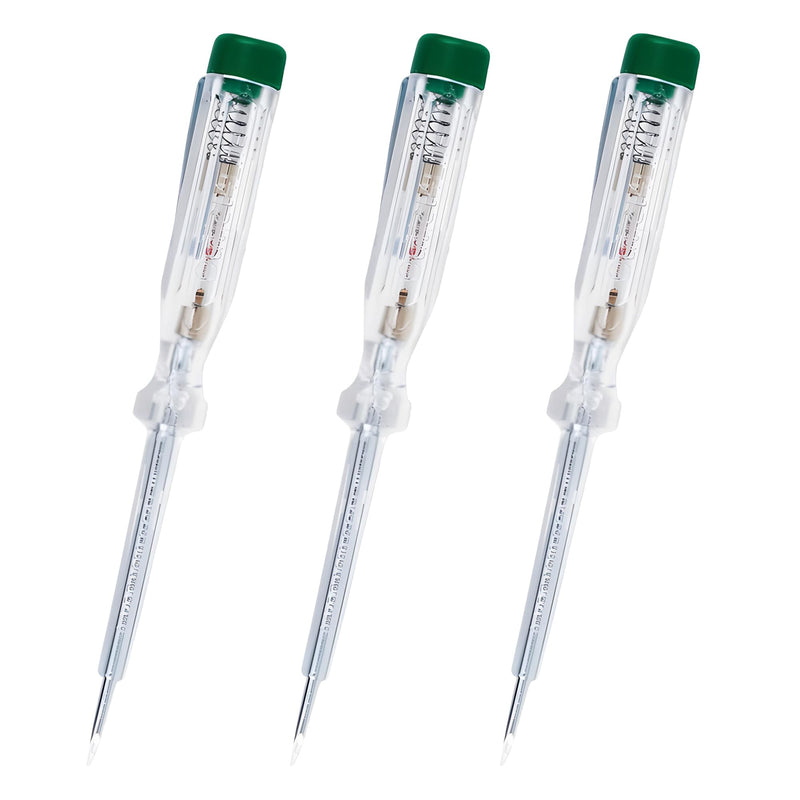 Single Pole Voltage Tester / Phase Tester with Fixed Integrated Glow Lamp, Screwdriver Blade and Metal Clip Made in Germany, Pack of 3