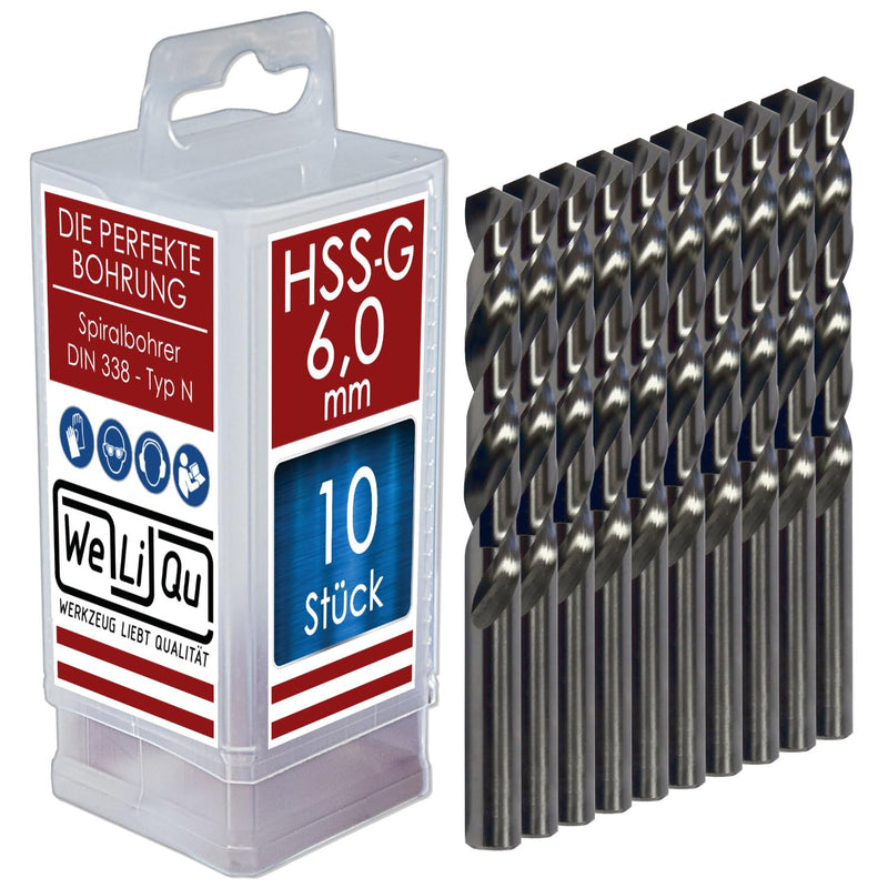 [Australia - AusPower] - WELIQU HSS-G Twist Drill Bit Diameter 6.0 mm Ground Self-Centering Precision Drill Bits for Metalworking Pack of 10 Ø 6,0 mm 