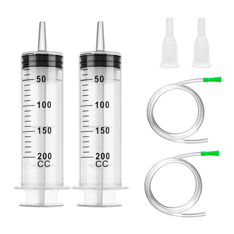 Syringe Syringe 200 ml Large Syringe with Hose Pack of 2 | Oil Syringe, Large Syringe for Engine Oil, Gear Oil, Reusable Liquid Plastic Syringe for Industry Laboratory and Garden 200ml
