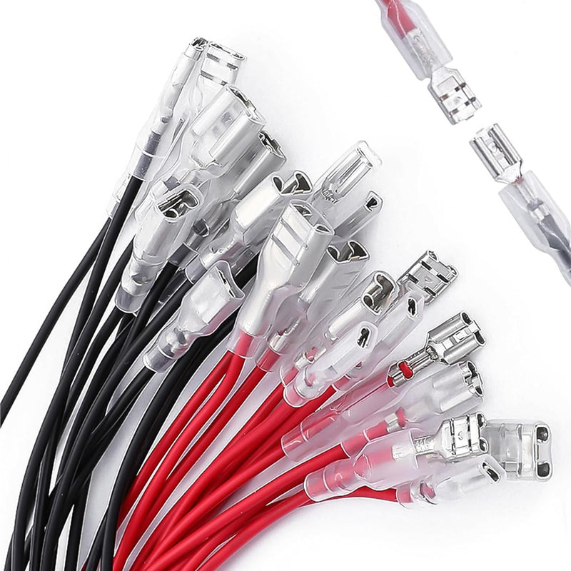 Gebildet 20-Piece 6.3 mm Spade Terminal Crimp Terminal Socket with Insulation Sleeve and 15 cm Long 16AWG Cable, Red + Black, Flat Connector Quick Splicing Assortment Kit 1/4" Female