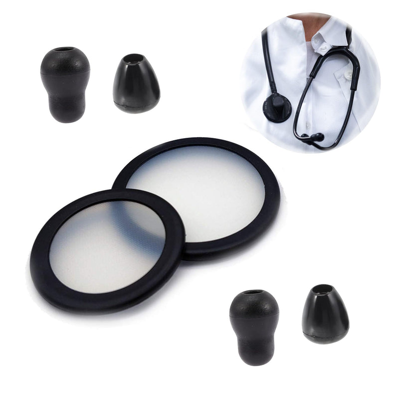 CHENNAN Replacement Accessories for Stethoscopes, 1 Set Stethoscope Accessory Set | 4 Silicone Stethoscope Earplugs and 2 Stethoscope Replacement Diaphragms, Black