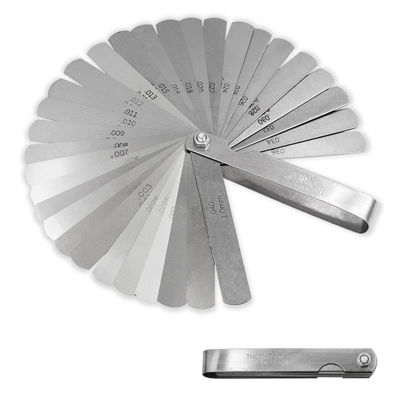[Australia - AusPower] - 32 Blades Feeler Gauge, Stainless Steel, Double Marked Metric and Imperial Measuring Tool, Measuring Gauge, Valve Gauge, Steel Feeler Gauge, Bendable Feeler Gauge for Measuring Gap Width Thickness 
