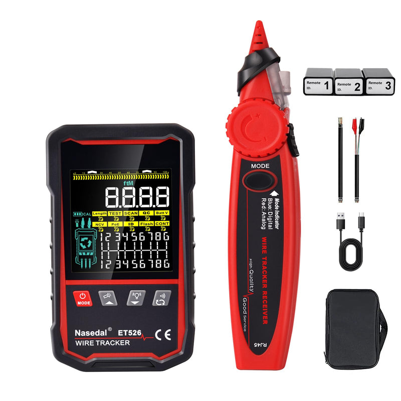 [Australia - AusPower] - Network Cable Tester Wire Tracker Tone Generator Ethernet Tester Multimeter VFL 3-in-1 RJ45 CAT5 CAT6 CAT7 CAT8 RJ11 Cable Length Cable Mapping Test Port Flashng 3 pcs Remote (ET526) ET526 
