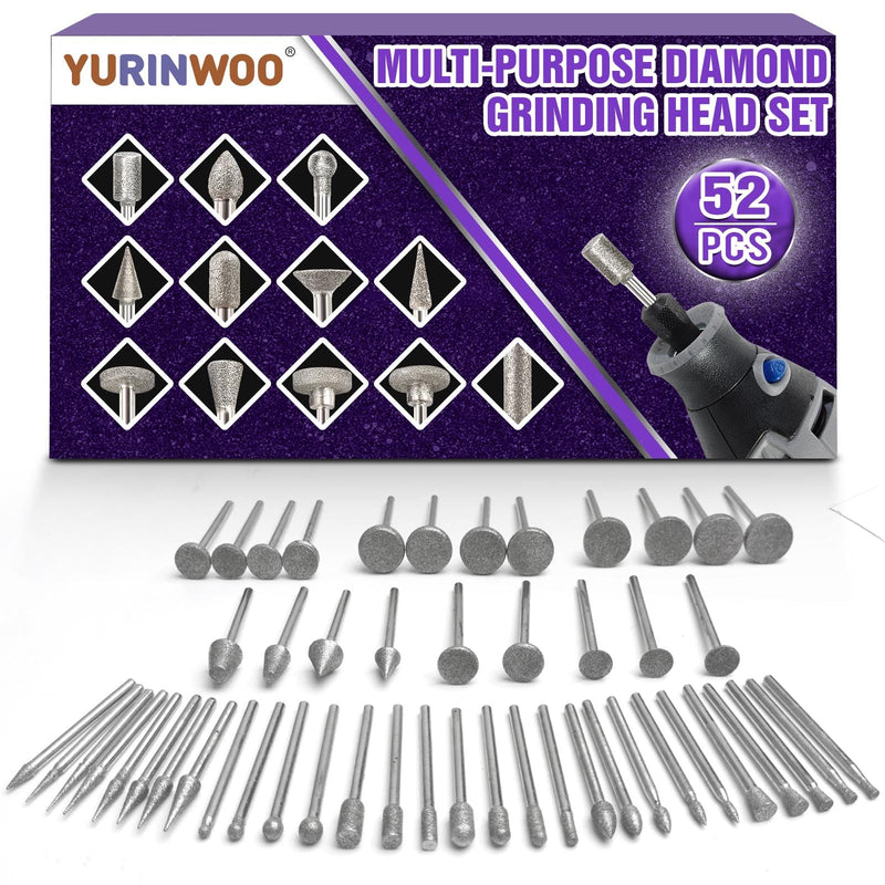 [Australia - AusPower] - 52 Piece Diamond Cutter Set, Diamond Cutter, Compatible with Dremel Grinding Attachments, Rotary Tool Accessories with 1/8 Inch (3 mm) Shank Fit for Stone Glass Ceramic Carving, Grinding, Polishing, 
