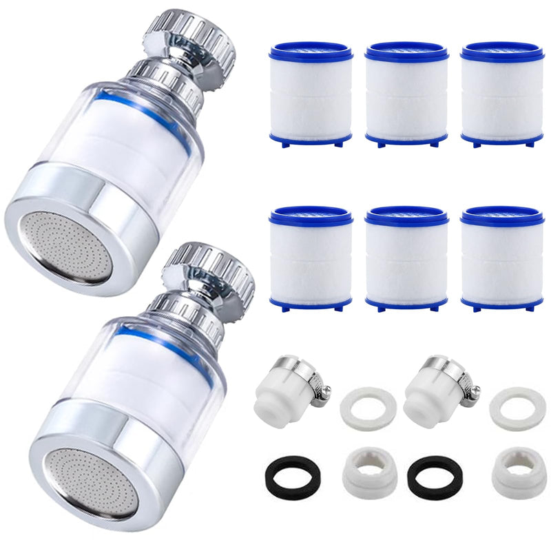[Australia - AusPower] - SenaiMy Pack of 2 Water Filter Tap, Tap Filter, 360° Rotatable Tap Filter with 6 Pieces PP Cotton Filter Element, 360° Tap Descaler Attachment for Home, Kitchen, Bathroom, Sink 
