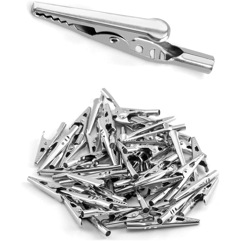 Pack of 100 Alligator Clips, Electric Test Crocodile Clips, Small, Metal, Silver, 10A Alligator Clips for Laboratory and Electrical Test Work 100 Items