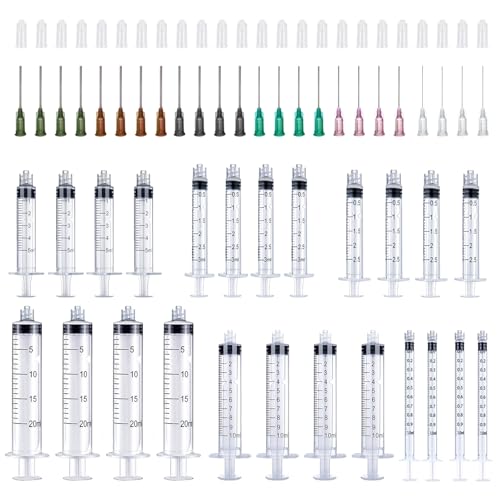 24pcs Small Syringes, Plastic Syringe Reusable Plastic Syringe | Multifunctional syringe set 1 ml, 2.5 ml, 3 ml, 5 ml, 10 ml, 20 ml for dispensing, animal feeding, industrial