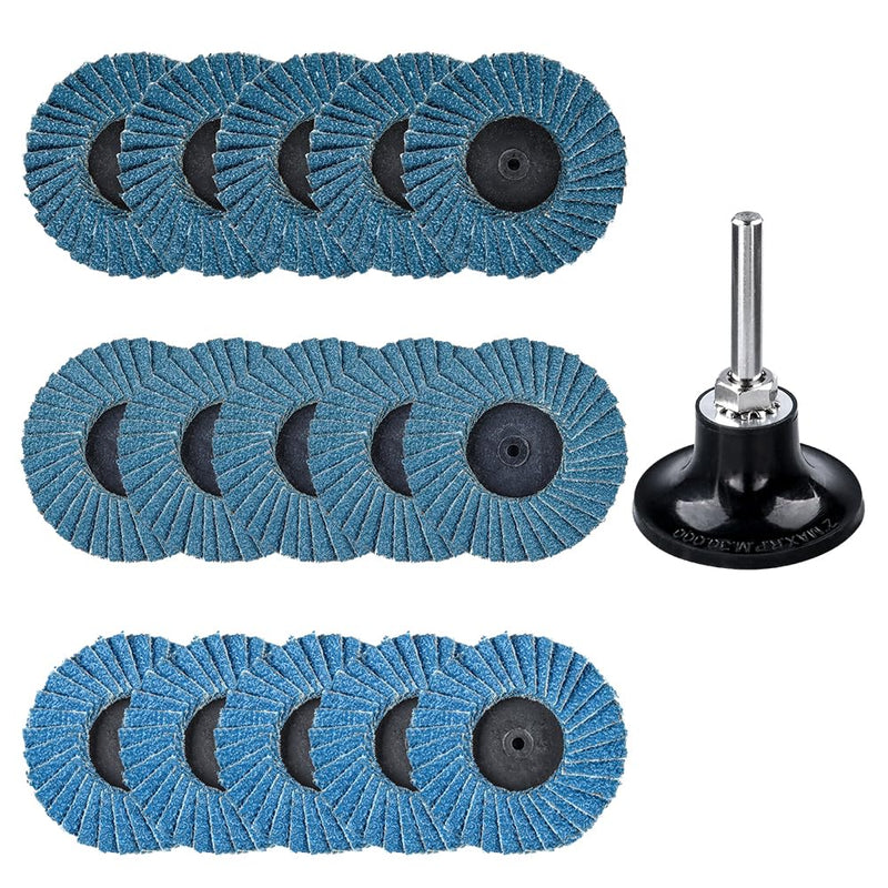 [Australia - AusPower] - Treki Pack of 15 Mini Flap Discs for Drill, 40/60/80 Grit, 50 mm Sanding Discs Pad Kit with 6.35 mm Adapter, Sanding Attachment for Cordless Screwdriver, Small Sandpaper Sanding Pads 