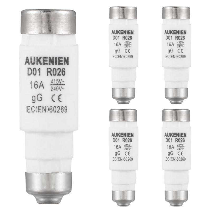[Australia - AusPower] - AUKENIEN Neozed Fuse 16A D01 E14 Spiral Ceramic Fuses 400V NEOZED Fuse Insert Fuse 16 Amp 400VAC (Pack of 5) D01 16A - 5pcs 