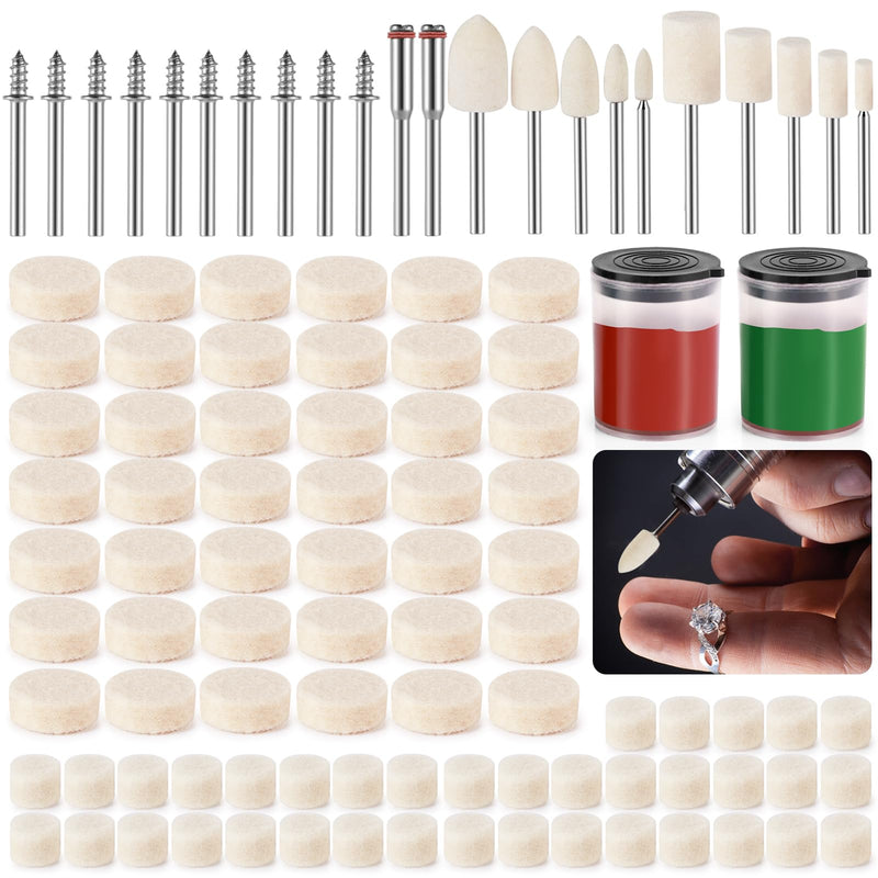 [Australia - AusPower] - Annickee 154 Pieces Wool Felt Polishing Disc, Abrasive Polishing Attachment for Rotary Tool, Polishing Set with Shaft 1/8 Inch, Polishing Felt with Polish, Polishing Attachment for Rotary Tools 