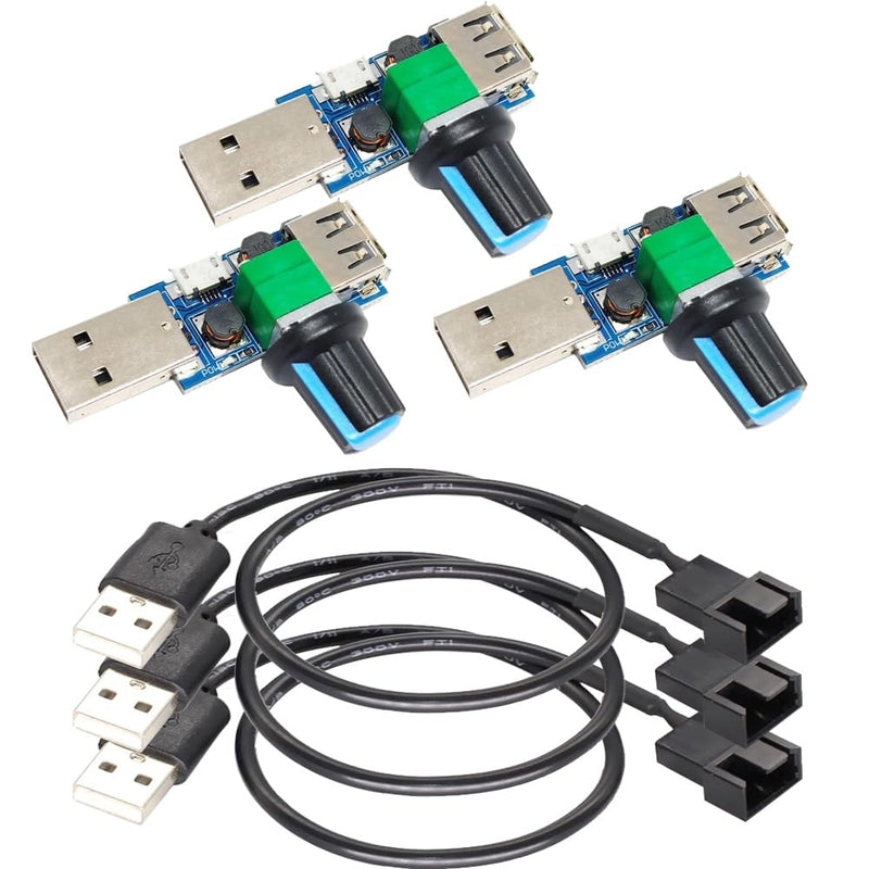 [Australia - AusPower] - Gebildet 3pcs USB to 3pin/4pin PWM 5V USB Sleeve Fan Power Adapter Cable with USB Fan Controller Speed Controller ON/OFF Switch USB controller (1 to 1) 