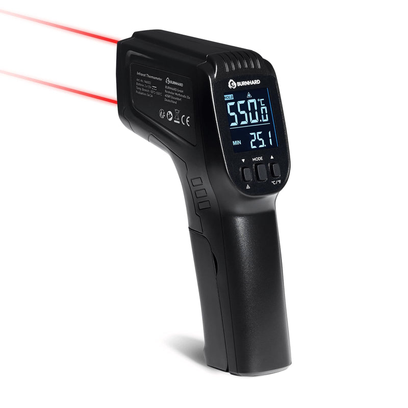 [Australia - AusPower] - BURNHARD Infrared Thermometer, Dual Laser, -50 - 550 °C, Laser Temperature Meter with Hold Function, Battery Operated, Emissivity Adjustable, Ideal for Pizza Stones and Grill Plates 