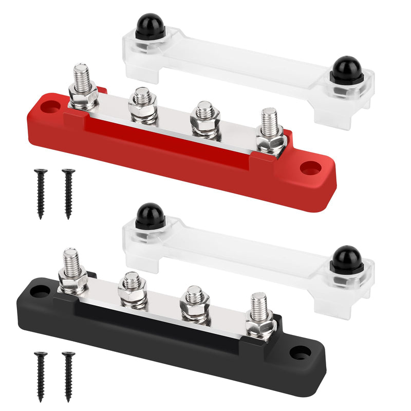 Busbar 12V-48V DC Busbar Busbar Power Rail Distribution Block Power Distribution Block with 4 x M6 Connection Bolts Black Red for RV Car Yacht Boat Pack of 2