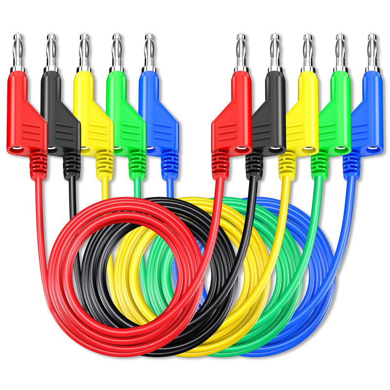 [Australia - AusPower] - Cleqee Pack of 5 Stackable Banana to Banana Plug Test Cable Soft Electrical Test Cable Wire 6.56 ft/2 m for Multimeter 1000 V 15 A Five colours 5 Stück 2m 