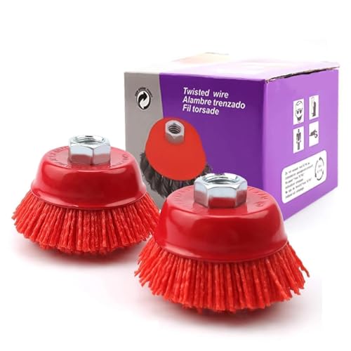 Pack of 2 Cup Brush Angle Grinder M14 Nylon Brush Drill, Diameter 65 mm Nylon Brush Sanding Filament Cup Brush for Deburring, Rust Removal and Paint Removal 65MM