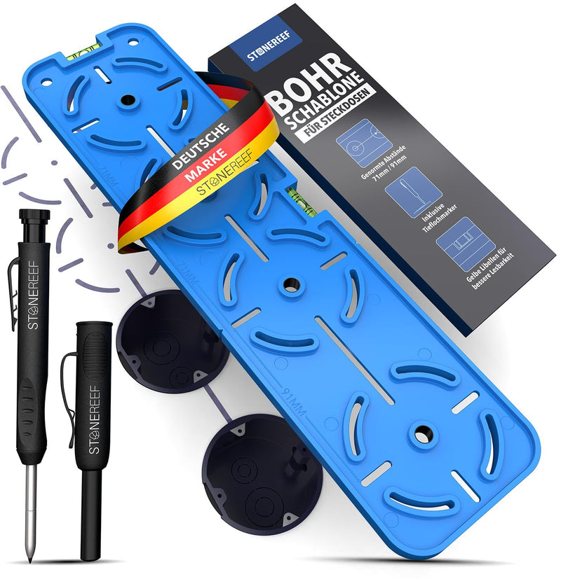 [Australia - AusPower] - Drilling template for sockets [including deep hole marker] perfect for drywall, cavity boxes and flush-mounted box, electrician spirit level, template for drill bit, socket drill 71 mm and 91 mm Drilling template including deep hole marker 
