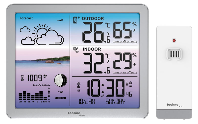[Australia - AusPower] - Techno Line WS6520 Weather Station with Coloured Display, Radio-Controlled Clock, Temperature Display, Mould Warning, Trends, Forecasts, Animations - Simply Everything You Can Imagine 