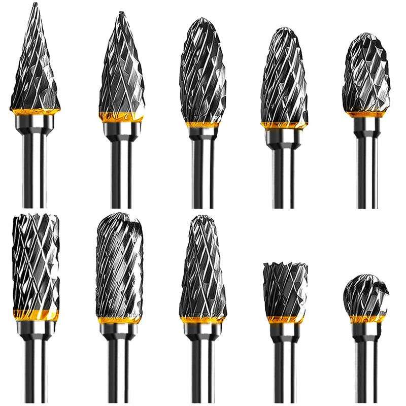 [Australia - AusPower] - Carbide Burr Set for Dremel, 10 Pieces Double Cut Burr with 3 mm Shank Compatible, for Grinding, Carving, Metal Polishing, Engraving, Drilling 