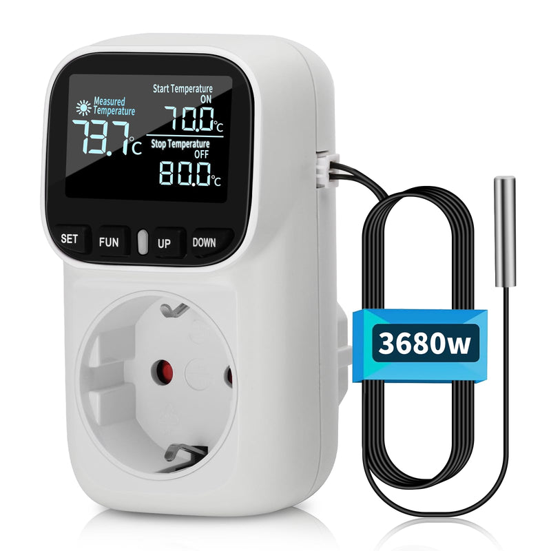 [Australia - AusPower] - Digital Temperature Controller Socket 230 V with Sensor Heating Cooling Temperature Switch Thermostat Socket Temperature Switch for Greenhouse Aquarium Fridge 