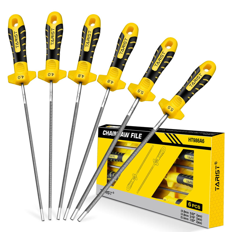 [Australia - AusPower] - TARIST Chainsaw File, 6 Pieces, File for Chainsaw with Handle - Includes 4 mm (5/32 inch), 4.8 mm (3/16 inch) and 5.5 mm (7/32 inch) Round Files, Professional Chainsaw Sharpening Files 