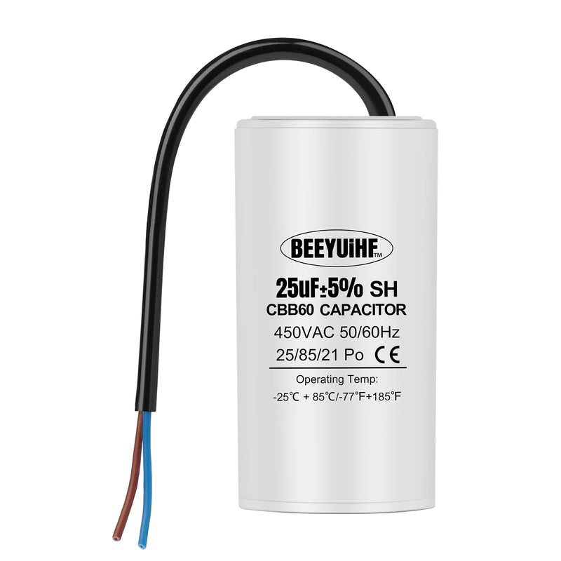 CBB60 450V 25uf Motor Capacitor, 50/60Hz Capacitors, Starting Capacitor with Cable, 25µF 450V Motor Capacitors for Electric Motor - 38 x 70 mm 25μF / 25uF
