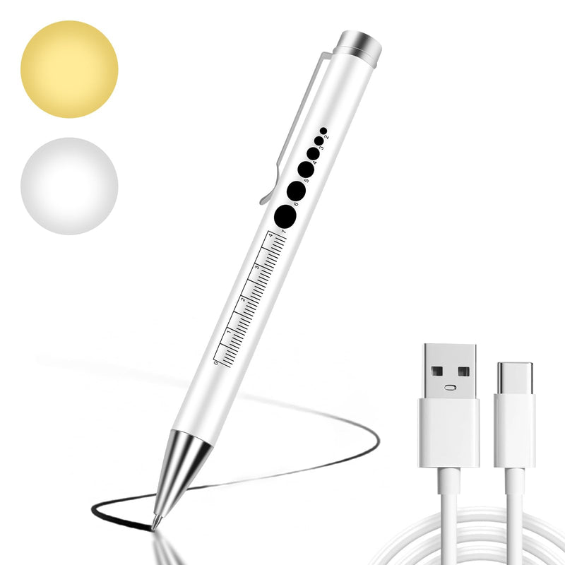 [Australia - AusPower] - Flintronic Pupil Light Medicine, Diagnostic Light Nurse Emergency Service Accessories, with Pupil Meter & Ruler & Writeable Lead, USB LED Pen Lamp for Nurse Doctor 1pc-white 