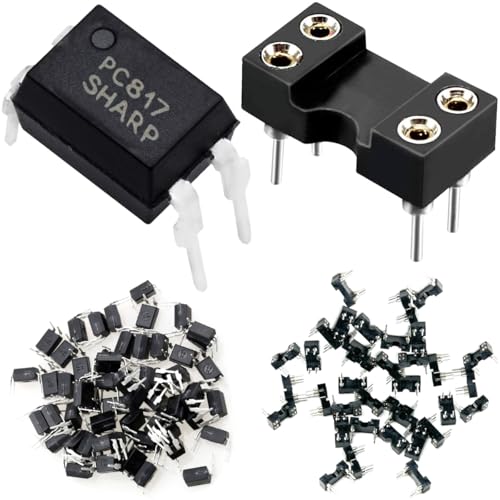 Pack of 50 PC817 Transistor Output Optocoupler PC817C DIP-4 2.54 mm Pitch + 50 Pieces Round DIP IC Chip Socket 2.54 mm Double Row 4-pin for DIY Optocoupler Tests, Repair and Replacement