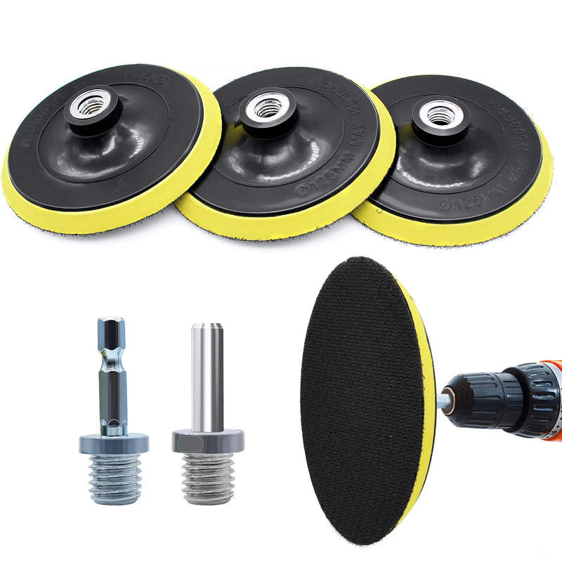 [Australia - AusPower] - WYYFXY® Pack of 3 Velcro Sanding Discs 125 mm Velcro Sandpaper Disc for Random Orbital Sanders / Angle Grinders with Drill Adapter M14 Including Mandrel for Sandpaper Sanding Discs 
