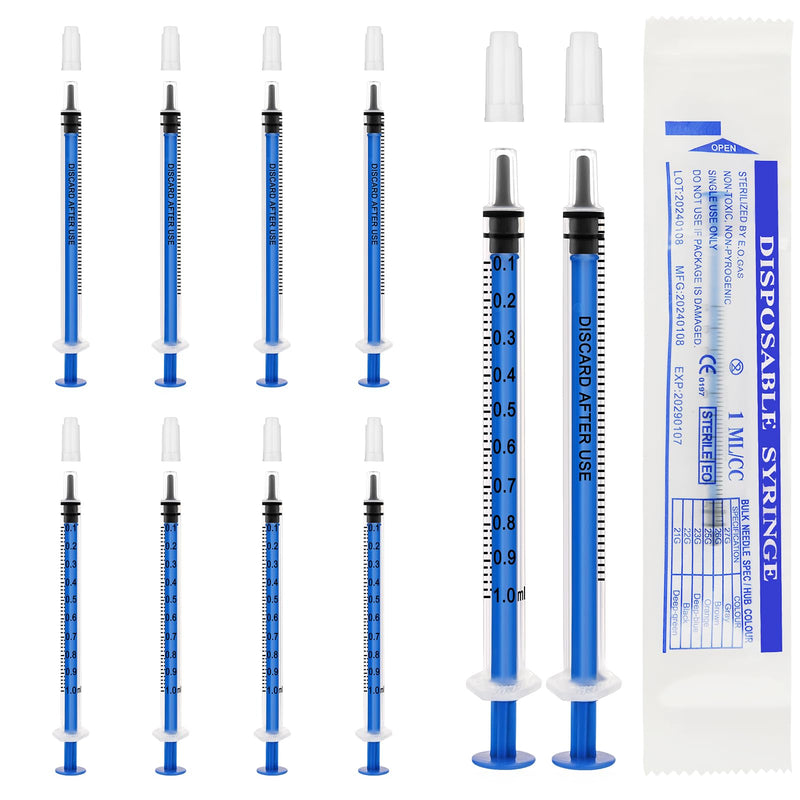 Offcup Plastic Syringe 1 ml Disposable Syringes with Caps Pack of 10 | Food Syringe Plastic Tube for Small Pet Feeding Engine Oil Brake Fluid Non-Medical Use 1 ml, 10 pieces