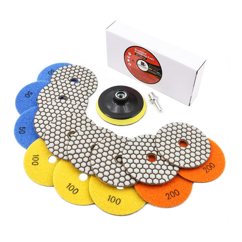 [Australia - AusPower] - BRSCHNITT Dry Diamond Polishing Disc Set 100 mm - #50x3/100x3/200x2 Polishing Pad Set for Granite Stone Concrete Marble Floor Grinder or Polisher with M14 Support Plate + Adapter Grit #50x3/100x3/200x2+PLS M14 