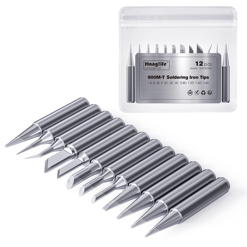 HANGLIFE 900M Soldering Tips (Pack of 12) Soldering Iron Tips - Replacement Soldering Tips for Soldering Stations, Welding Devices & Accessories | Compatible with Hakko, Yihua, Atten & More Kit 1