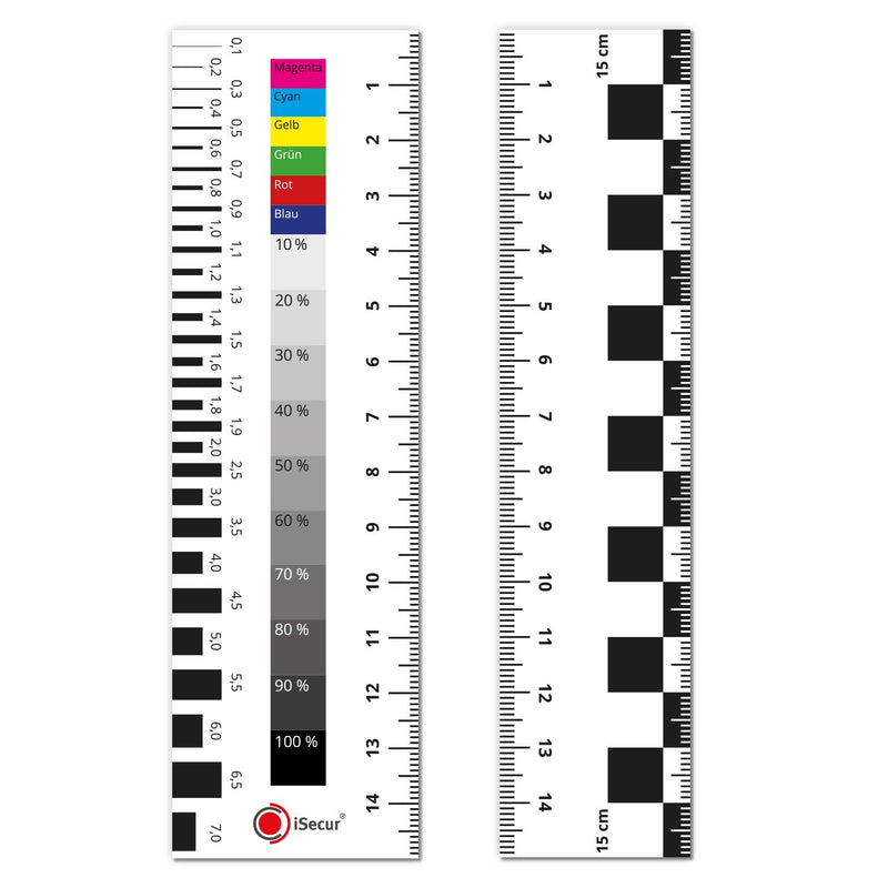 iSecur mag282 Expert Ruler Magnetic Length 15 cm Set of 2 | with color scale and grayscale, expert documentation aid, gap gauge, crack ruler, 1x contrast ruler, 1x color scale + grayscale 2-piece set | 15 cm ruler