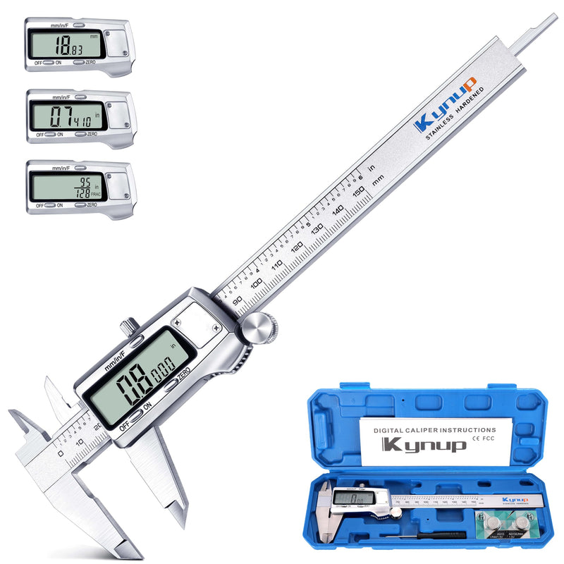 [Australia - AusPower] - Kynup Digital Vernier Calliper, 150 mm Calliper Digital Stainless Steel, Electronic Caliper Measuring Tools, Fully Off, LCD Display for Household and Industrial Measuring Gauge silver 150mm 