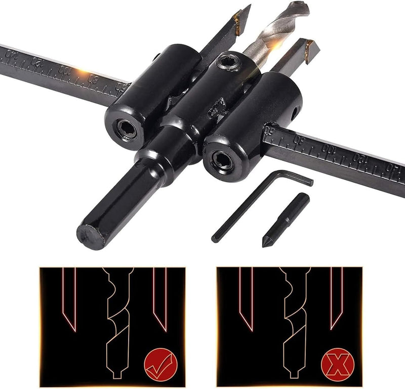 [Australia - AusPower] - HOHXEN Adjustable Rotary Cutter with Twist Drill Bit [Diameter: 30mm-200mm] Adjustable from 1" to 6" for Woodworking DIY Cutting Tool black 