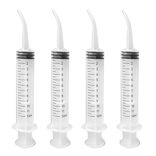 Sarini 4 Pcs Dental Syringe for Flushing, Dental Syringe, Measuring Syringe, Cleaning Syringe, Oral Irrigator, Curved Syringe Tip, Feeding Injection Tool with Curved Syringe Tip