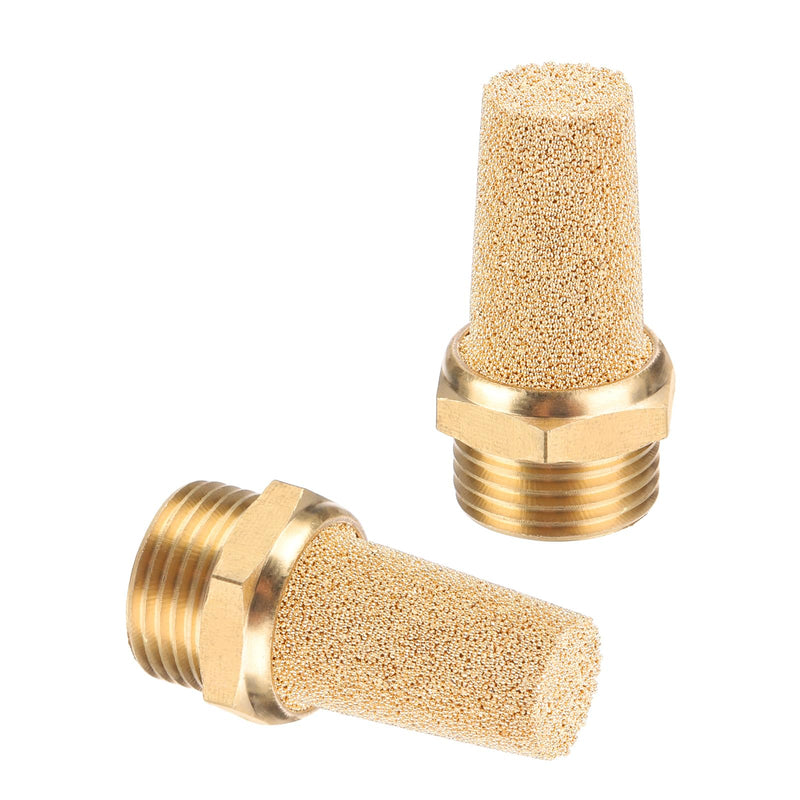 PATIKIL Compressed Air Silencer G 3/8, 2-Pack Sintered Bronze Brass Air Compressor Exhaust Silencer Filter Air Solenoid Valve Muffler Fit for, Golden