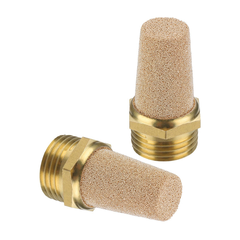 [Australia - AusPower] - PATIKIL Compressed Air Silencer G 1/2, Pack of 2, Sintered Bronze Brass Air Compressor, Exhaust Silencer Filter, Air Solenoid Valve, Silencer Fit for, Golden 