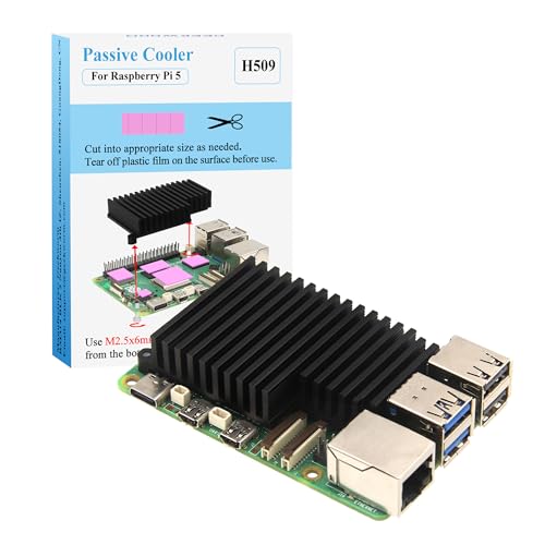 Geekworm Raspberry Pi 5 Cooler, Aluminum Passive Cooling Heatsink (H509) | 2GB/4GB/8GB/16GB compatible, 15mm thickness, fanless, wave-shaped cooling fins