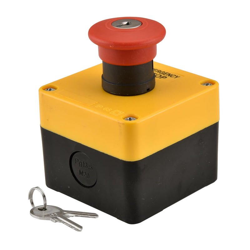 [Australia - AusPower] - Heschen Red Sign Weatherproof Emergency Stop Push Button Switch, 660V 10A, with Box and Key (2NC) 2NC 