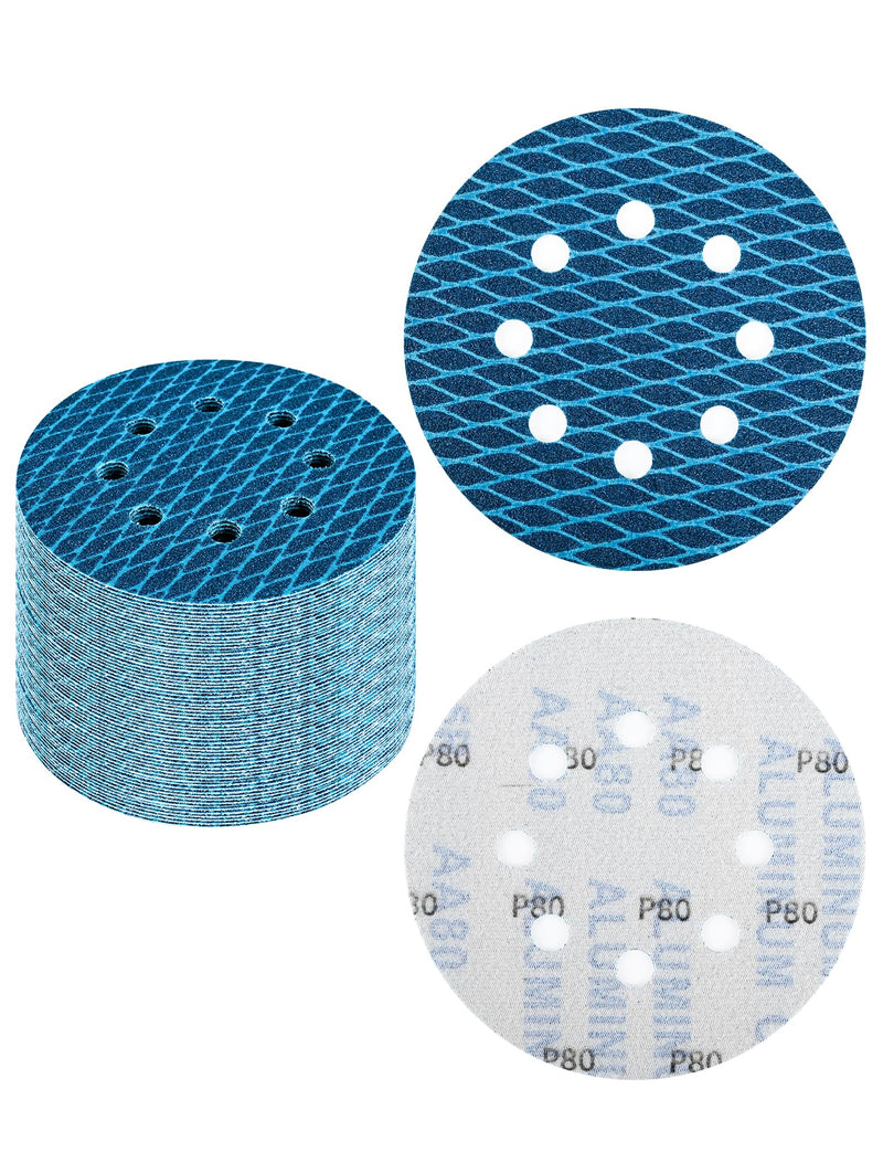 [Australia - AusPower] - Diamond Shape 125 mm Sandpaper 80 Grit, Pack of 32 5 Inch Eccentric Sanding Discs 125 mm Velcro Sanding Pads for Sander, Polishing Machine, Random Orbital Sander (Blue) 8 holes, 80 grit 