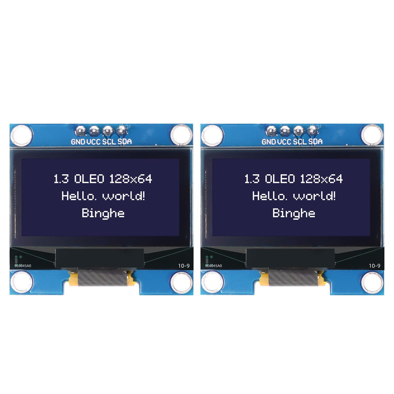 1.3 Inch OLED I2C Display Module Binghe 2 Pieces 1.3 Inch LED OLED Display I2C IIC OLED Display with 1106 Chip 128 x 64 Pixel I2C Screen Display Module with White Characters Compatible with Arduino