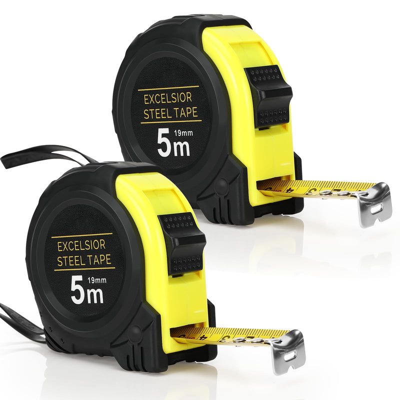 [Australia - AusPower] - Farerkass 2 x Professional 5 m Tape Measure, Imperial and Metric Measurement, with Polymer Protective Layer, Robust Tape Measure with Belt Clip, Automatic Retraction with Quality Spring, Width 19 mm 
