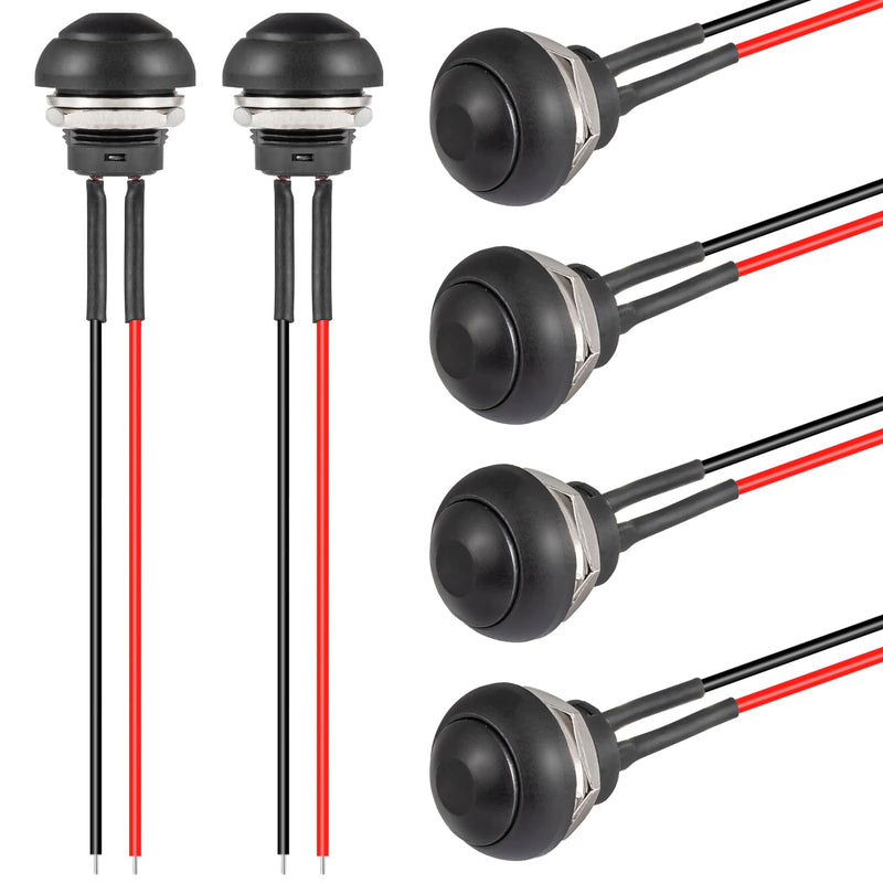 [Australia - AusPower] - VEXUNGA 12 mm Switch Momentary Push Button Mini Momentary Push Button On Off Push Button Waterproof Push Button Round with Cable Black (Pack of 6) 