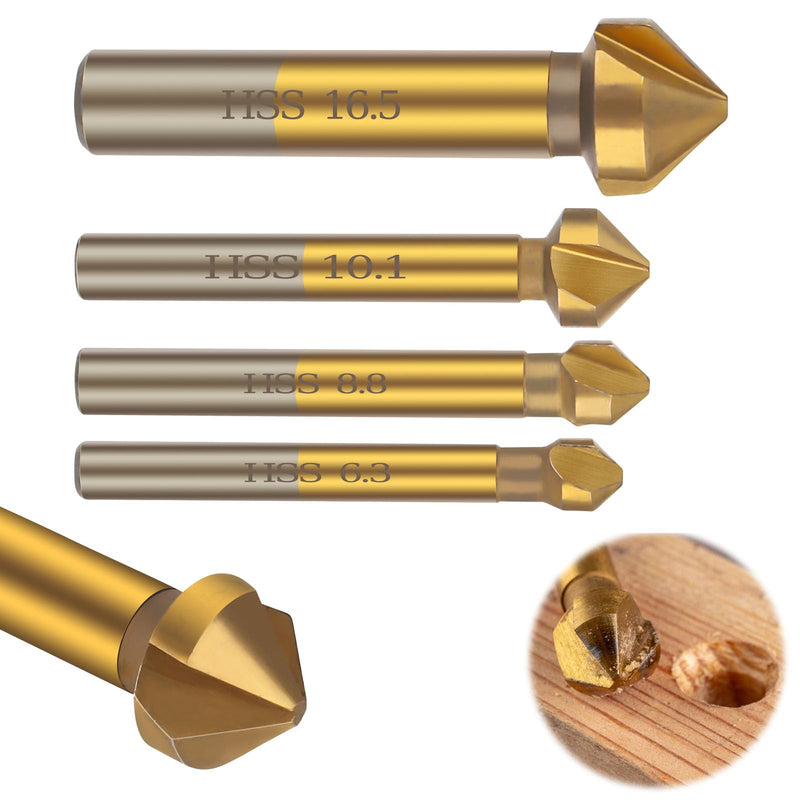 [Australia - AusPower] - XCRPRT Countersink Set Made of HSS Steel, Professional Countersink Drill Set, Countersink Wood Set, 90° Titanium Coated Countersink Deburring 