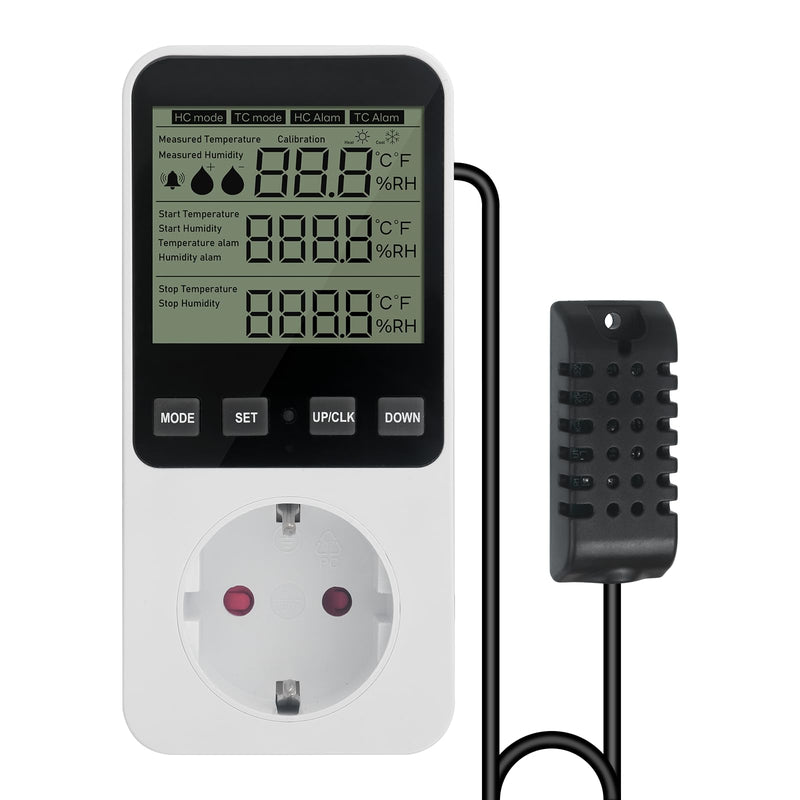 [Australia - AusPower] - Humidity Controller, Hygrostat Socket with Sensor 230 V, Digital Hygrostat Humidity Controller, Humidity Controller with Alarm for Humidifier, Dehumidifier, Mushroom, Terrarium 