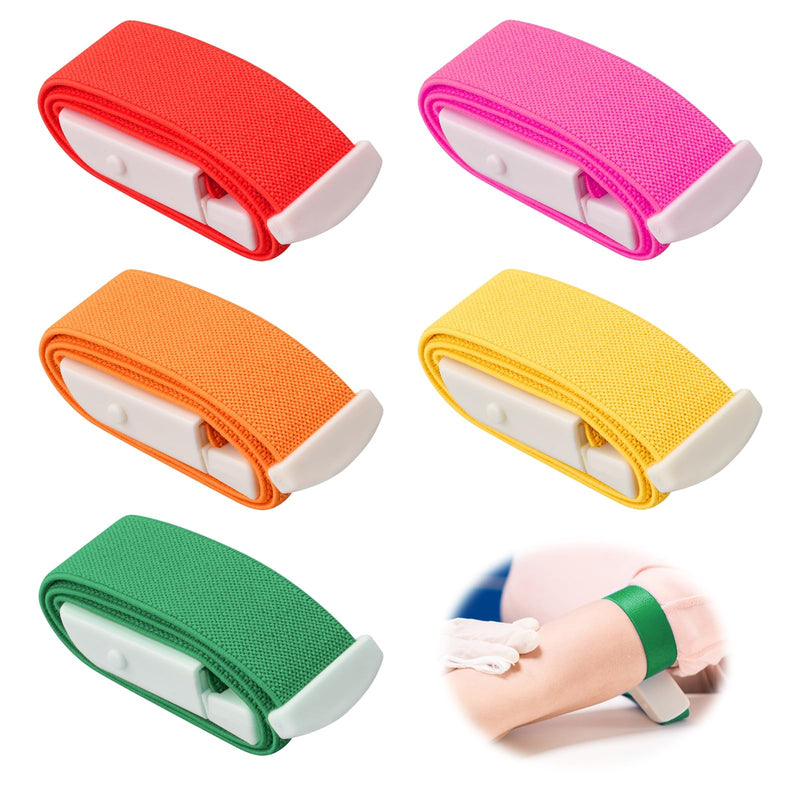 5 Colours Medical Nurse Tourniquet, Professional Storage Tube, Blood Drawing, Adjustable Tourniquet Buckle, Tourniquet Bands with Buckle, Vein Congestion for Vein Blood Removal Trauma First Aid Outdoor