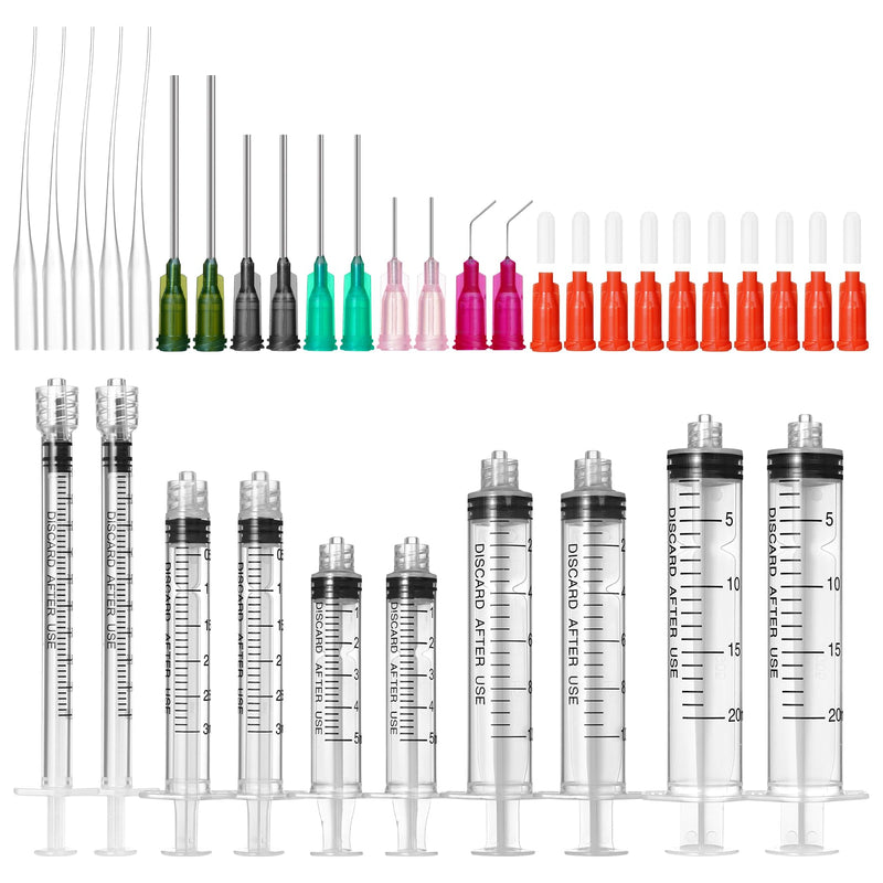 [Australia - AusPower] - COTOM Syringe with Needle and Cap 1ml, 3ml, 5ml, 10ml, 20ml Syringes, 14g, 16g, 18g, 20g, 25g Pure Needles and Syringe Caps, Used for Industrial Care, Liquid Measurement 1/3/5/10/20ml 