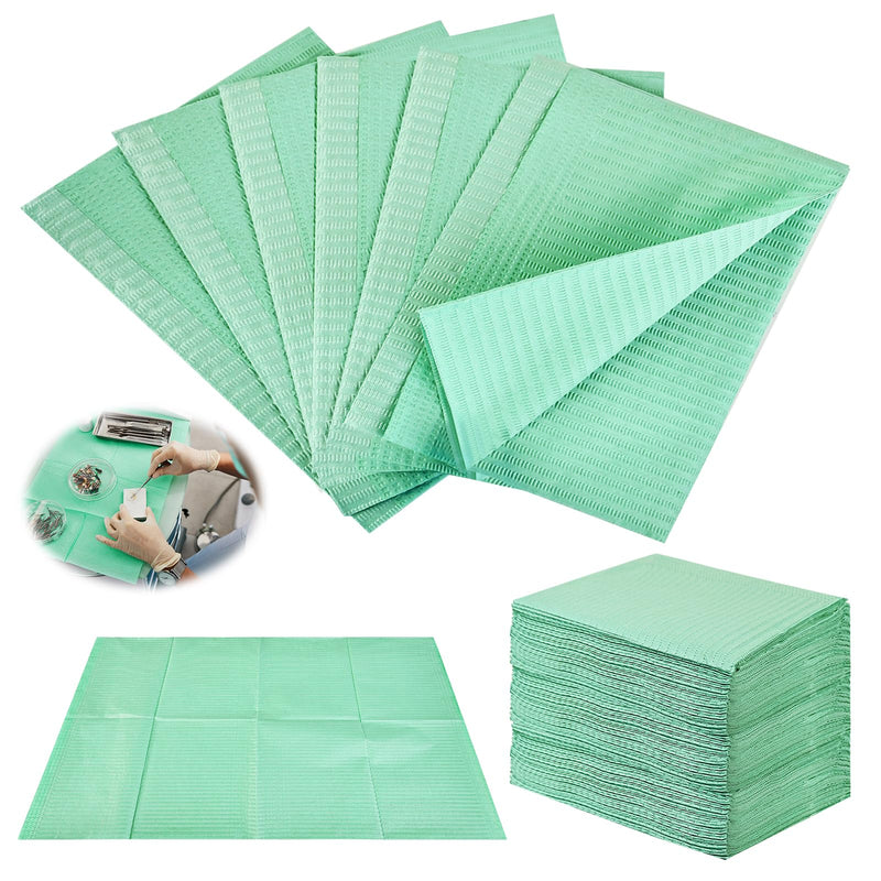 Dental Bibs, Pack of 125 33 x 45 cm Patient Napkins, Dental Napkins, Tattoo Tablecloths, Waterproof Tattoo Piercing Bibs for Hospitals, Practices, Tattoo Studios (Green)